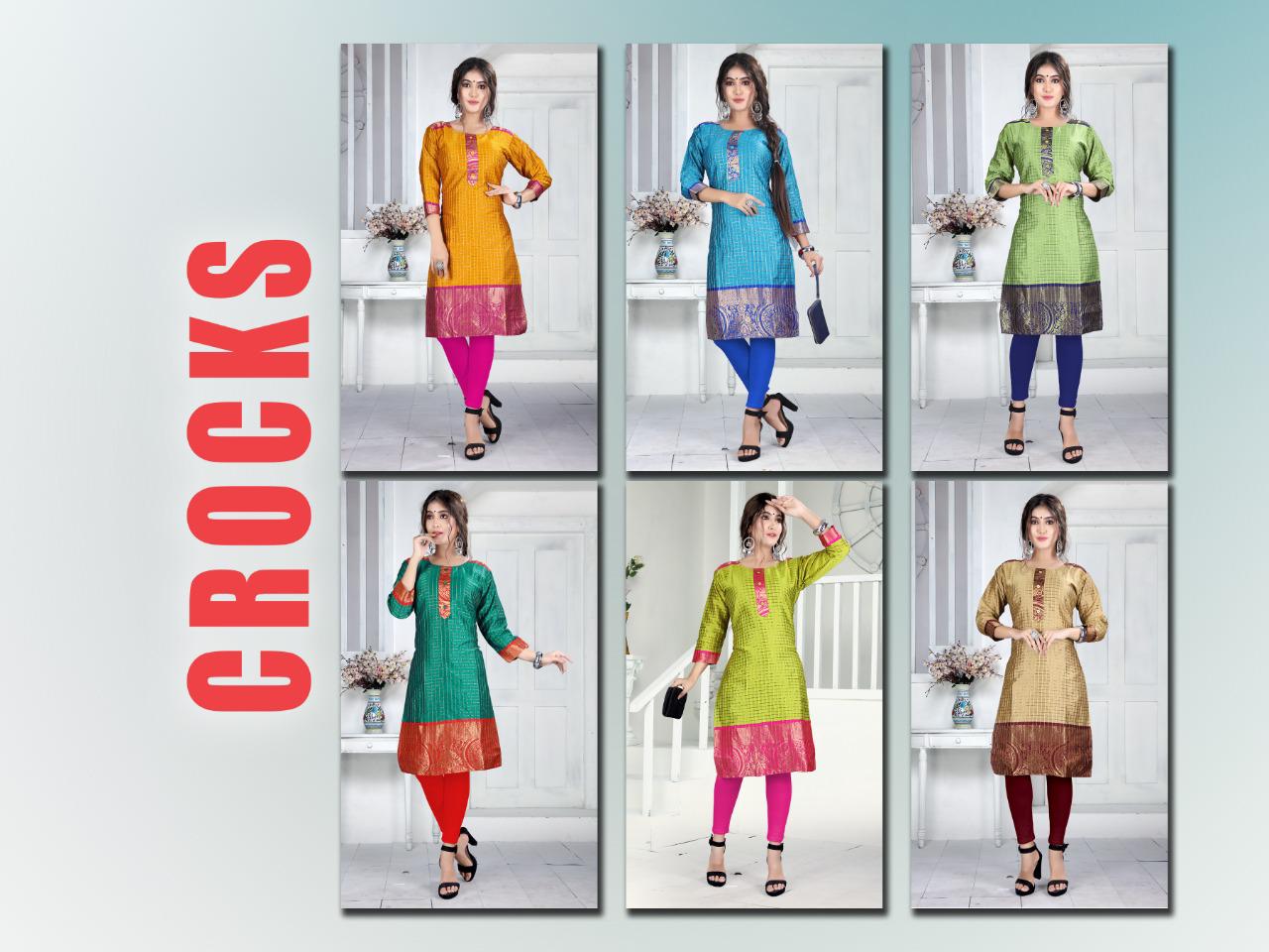 Trendy Crocks Latest Fancy Regular Wear Straight Designer Fancy Fabric Kurtis Collection